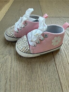 Pink Baby Sneakers with Rhinestone Toe Accents